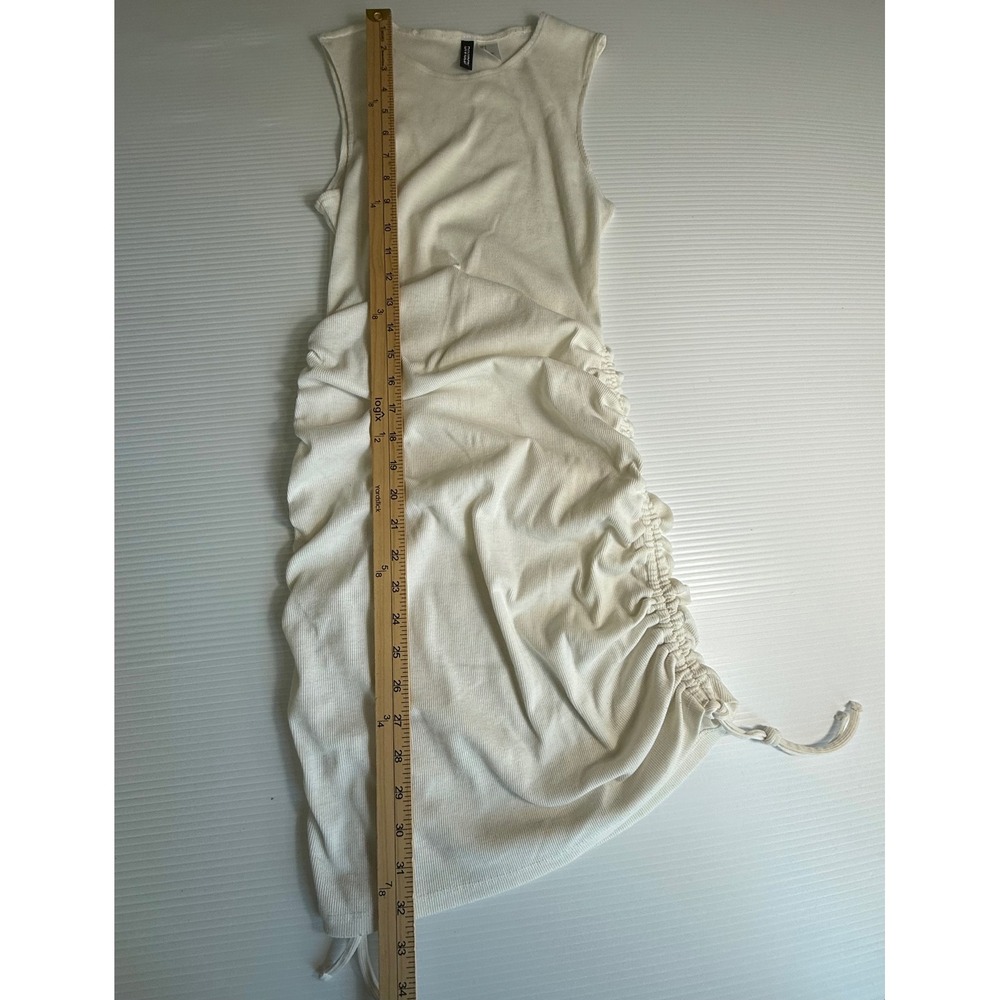 H&M Divided Sleeveless Ribbed Dress‎ Bodycon Ruched Drawstring Beige Small - Picture 2 of 6